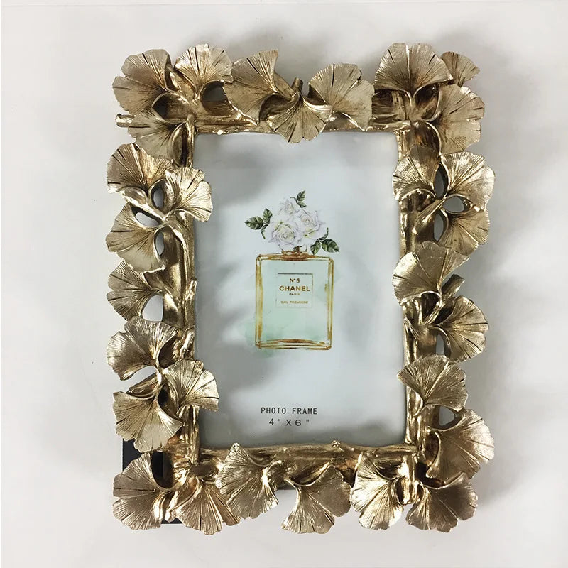 DecorBites™ Golden Ginkgo Leaf Resin Photo Frame Vintage Retro Wedding Home Decor