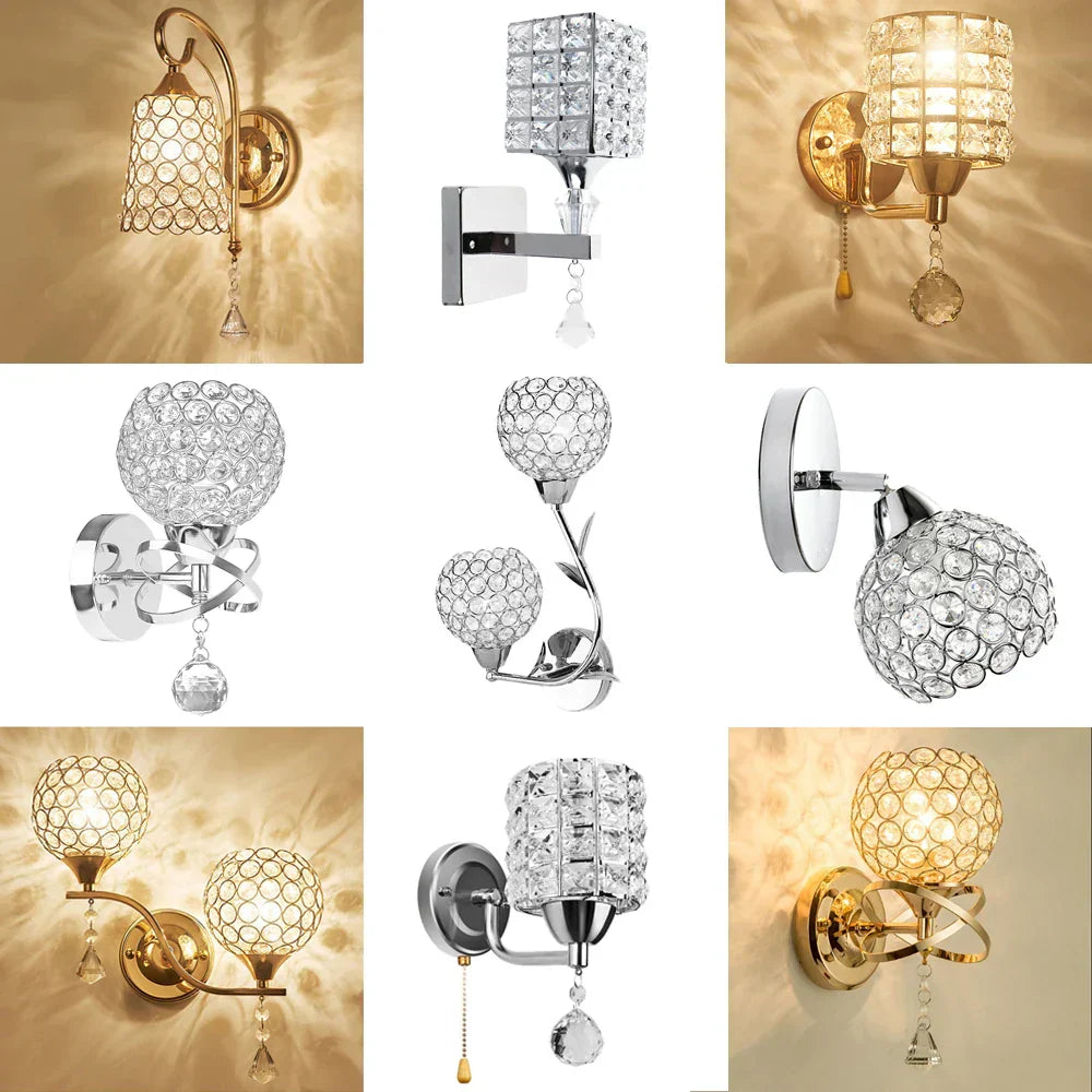 DecorBites™ Crystal Wall Sconce: Modern Bedside Wall Lamp for Home Decor