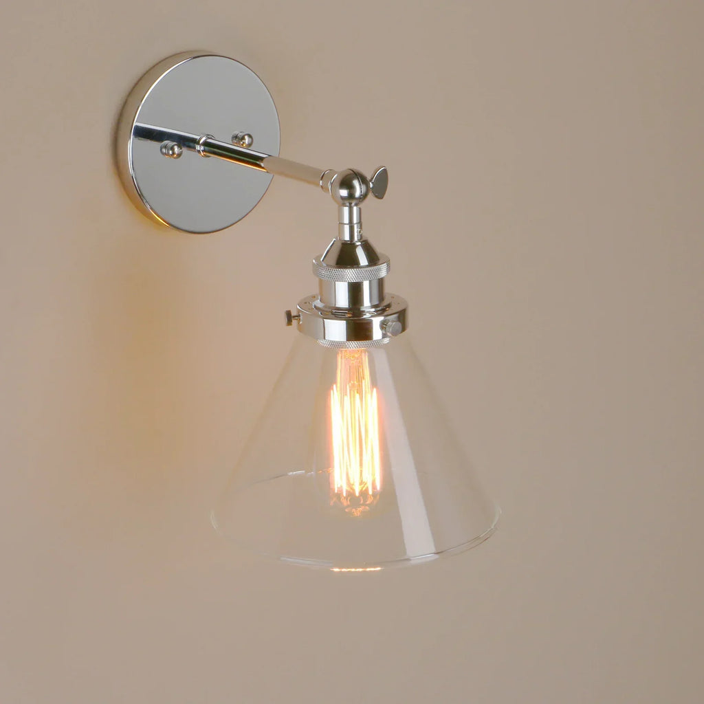 DecorBites™ Funnel Glass Shade Wall Sconce Light Fixture - Modern Metal Lamp for Bedroom, Bathroom