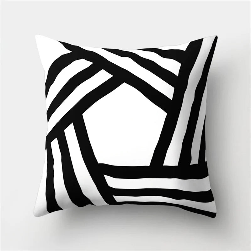 DecorBites™ Geometric Star Print Pillow Cover for Home Decor - Black & White Square Texture
