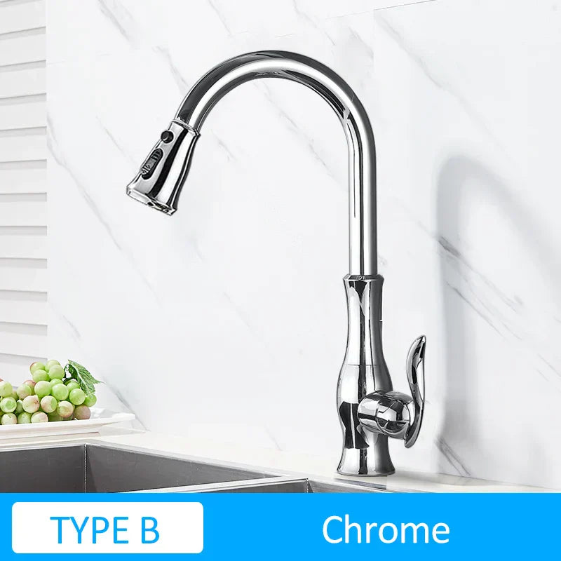DecorBites™ Gold Swivel Spout Kitchen Faucet with Pull Down Sprayer