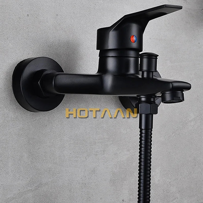DecorBites™ Black Finish Wall Mounted Bathroom Shower Faucet with Handheld Mixer