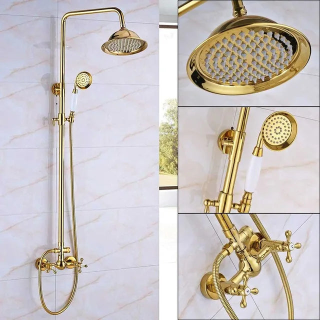 DecorBites™ Golden Shower Faucet Set with 8" Rainfall Shower, Wall Mounted Hand Shower