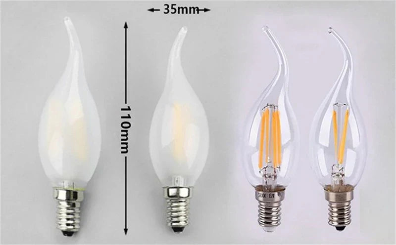 DecorBites™ Frosted E14 LED Candle Crystal Lamp Warm White Retro Filament Bulb