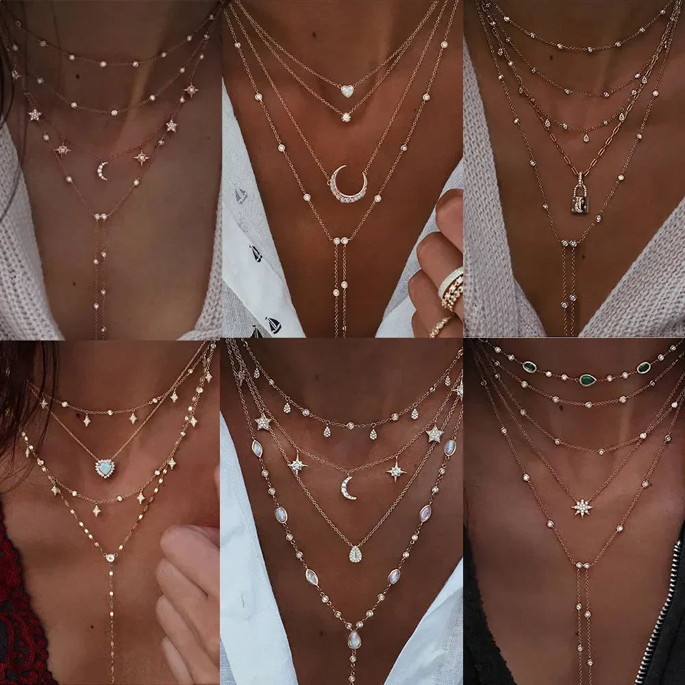 Boho Crystal Star & Moon Necklace