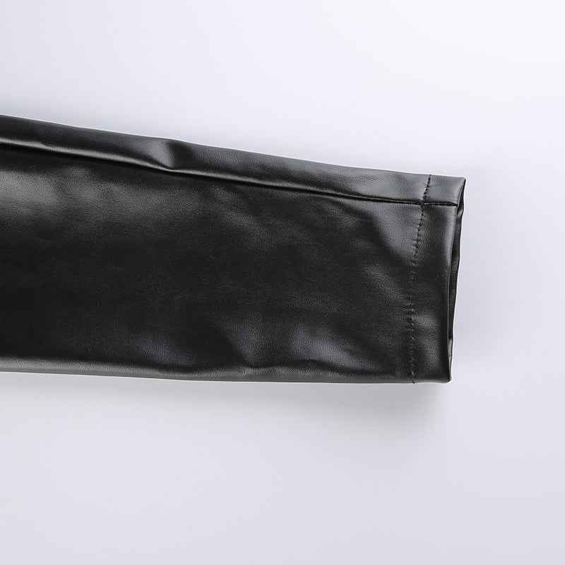 Punk Style Crop Tops Cool Single Long Sleeve PU Leather Streetwear Jacket for Women
