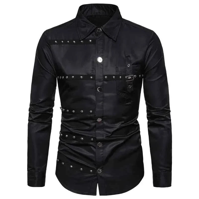 Mens Gothic Style Rivet Long Sleeve Tee
