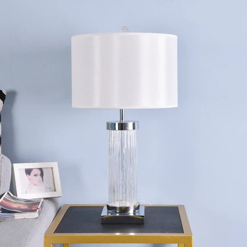 DecorBites™ Glass Crystal Cylinder Table Lamp White Black Lampshade LED Desk Bedside Lamp