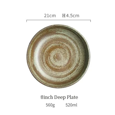 DecorBites™ Japanese Style Handmade Stoneware Dinnerware Set - Round Plates and Bowls