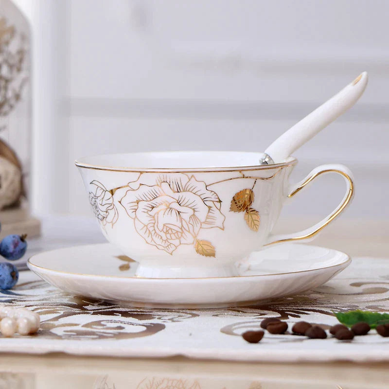 DecorBites™ Elegant Ceramic Tea Cup Set 200ml British Porcelain Coffee Cup