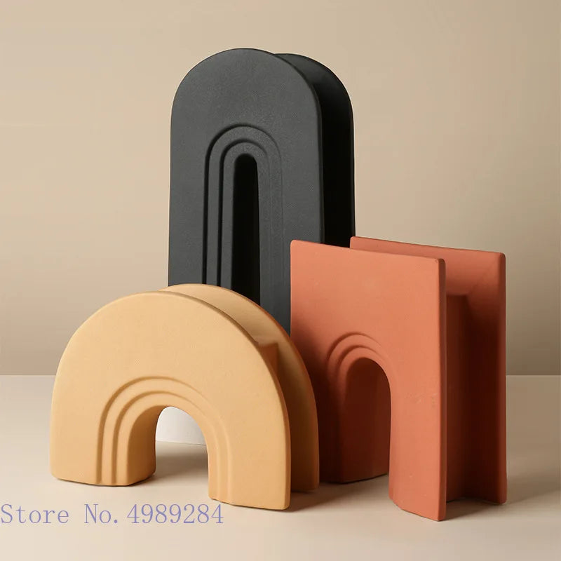 DecorBites™ Geometric Stripes Ceramic Vase for Home Decoration and Flower Arrangement Craft