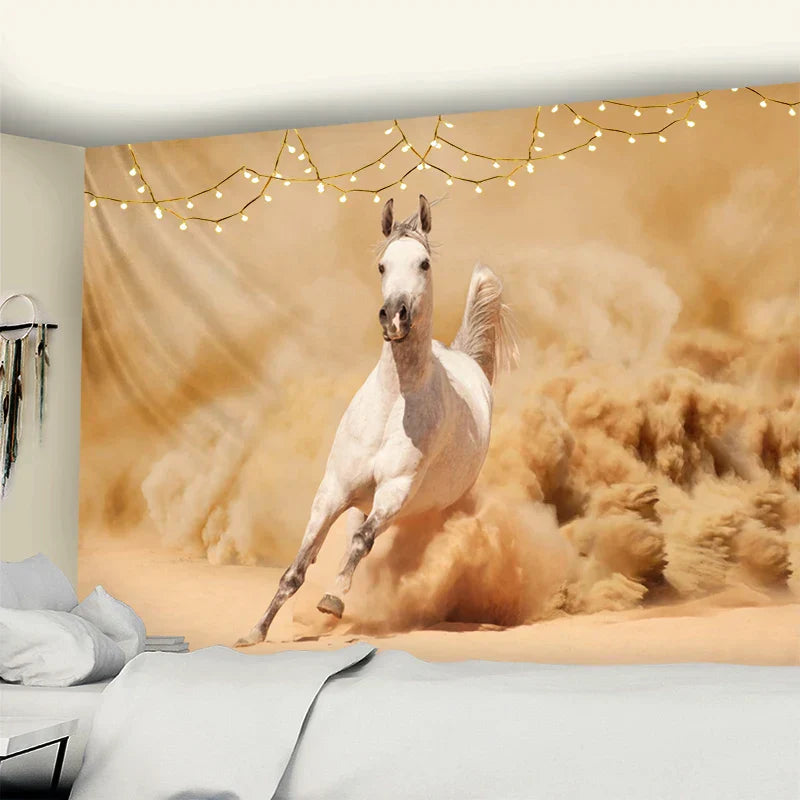 DecorBites™ Galloping Horse Tapestry Wall Hanging Ink Painting Boho Nature Decor