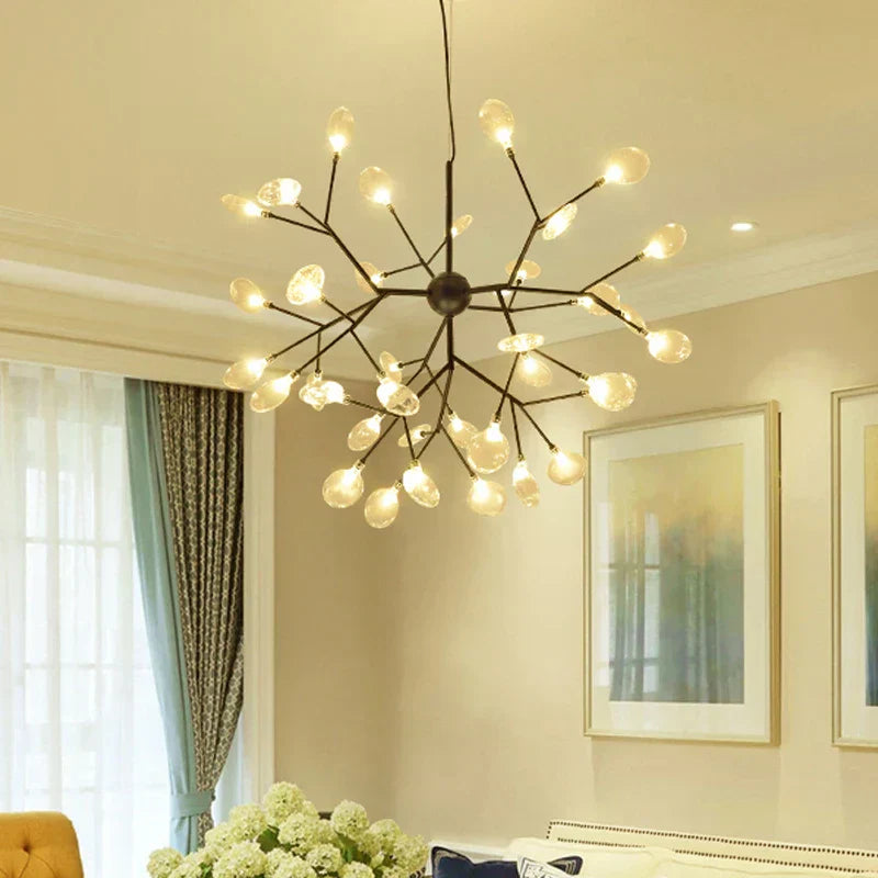 DecorBites™ Heracleum Firefly Glass Ball Chandelier: Gold Luxury Lighting for Dining Kitchen Staircase