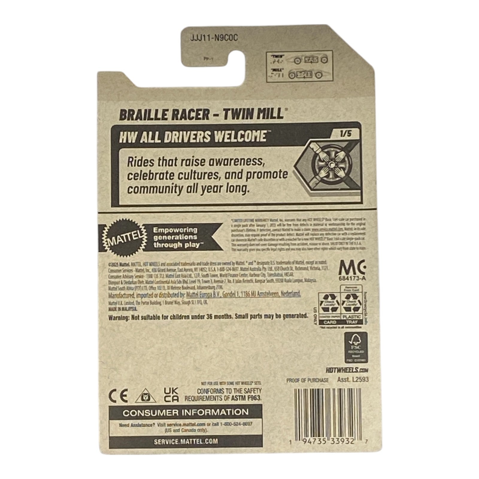 Hot Wheels Braille Racer - Twin Mill | All Drivers Welcome Series 1/5