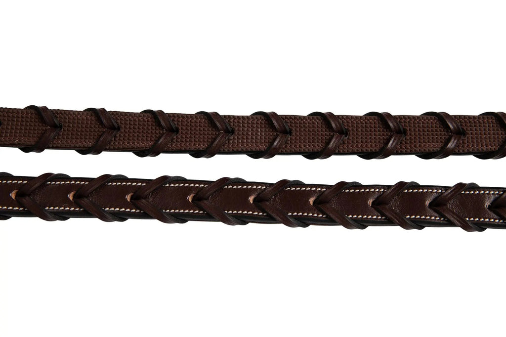 Huntley Equestrian Fancy Stitched Rubber Lined Laced Reins, Size Full