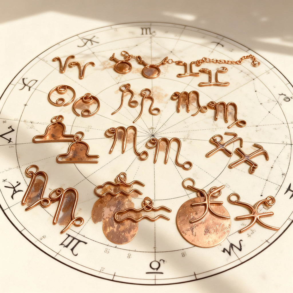 Custom Wire Wrapped Zodiac Charm Necklace With Custom Copper Chain