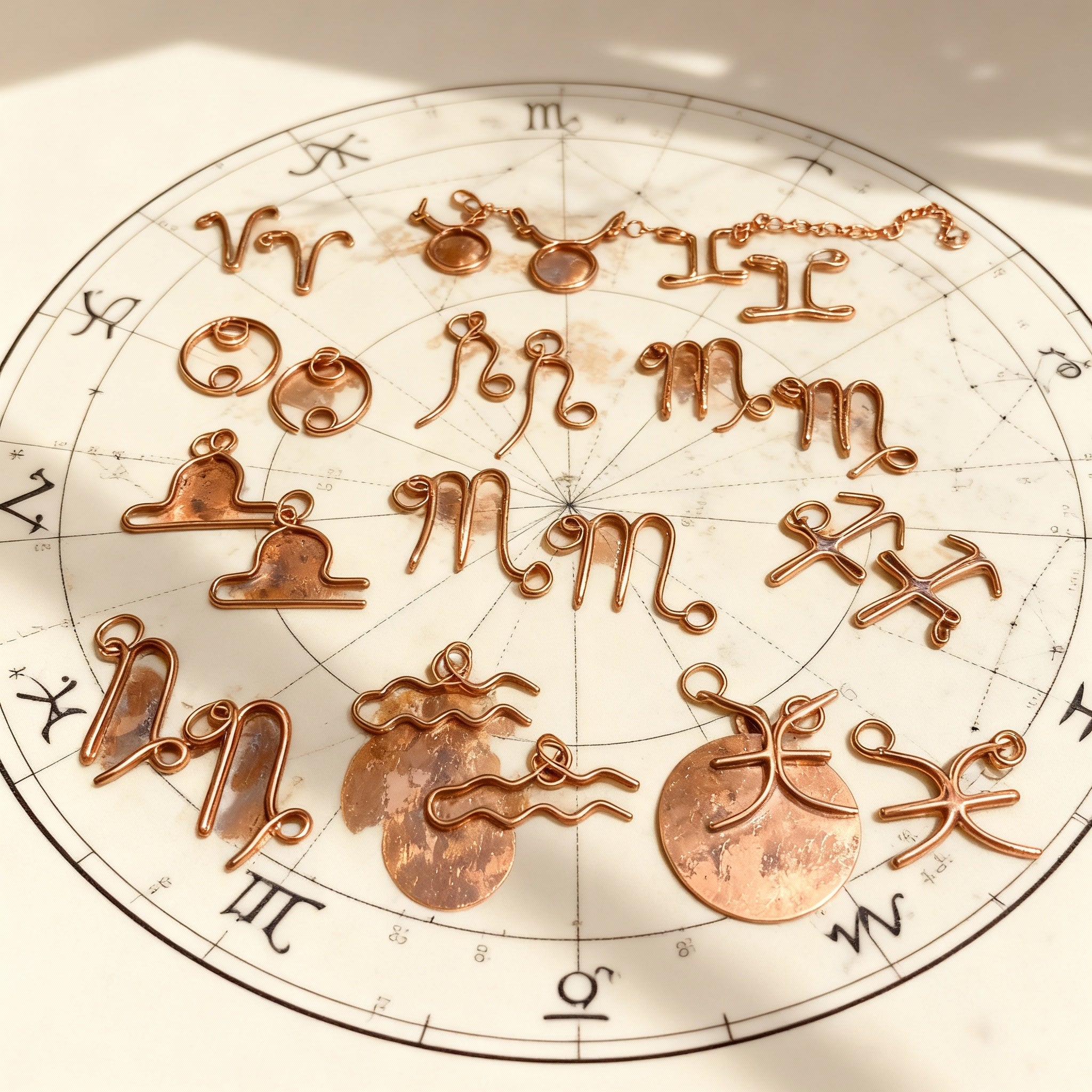 Custom Wire Wrapped Zodiac Charm Necklace With Custom Copper Chain