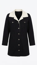 Women’s Black Button Down Shirt White Contrast Collar Tunic-M