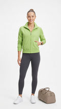 Women’s Small Green Full Zip Sweatshirt Mock Neck Pockets Cotton CLEARANCE