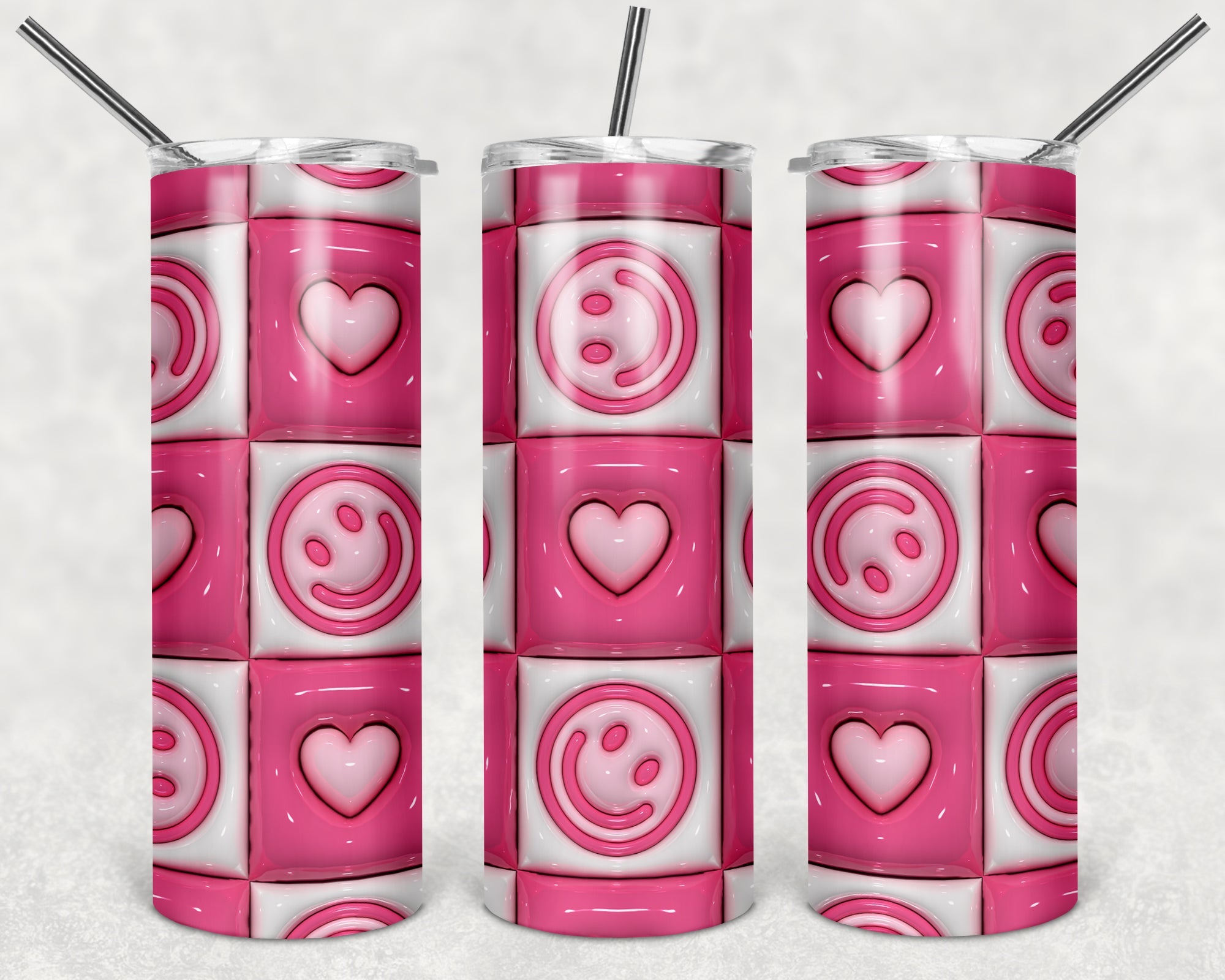 Happy Checkerboard Puffy 20 oz Skinny Tumbler