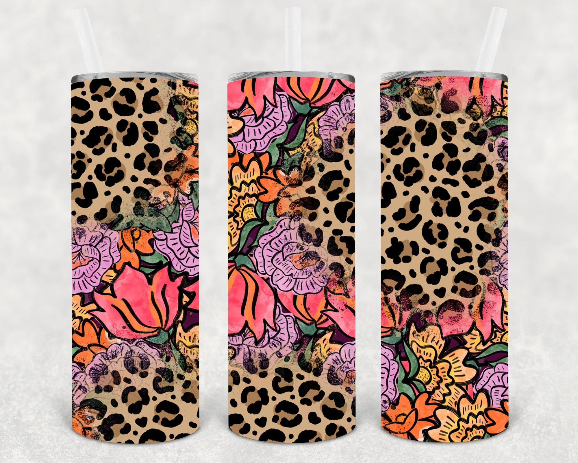 Leopard Floral 20 oz Skinny Tumbler