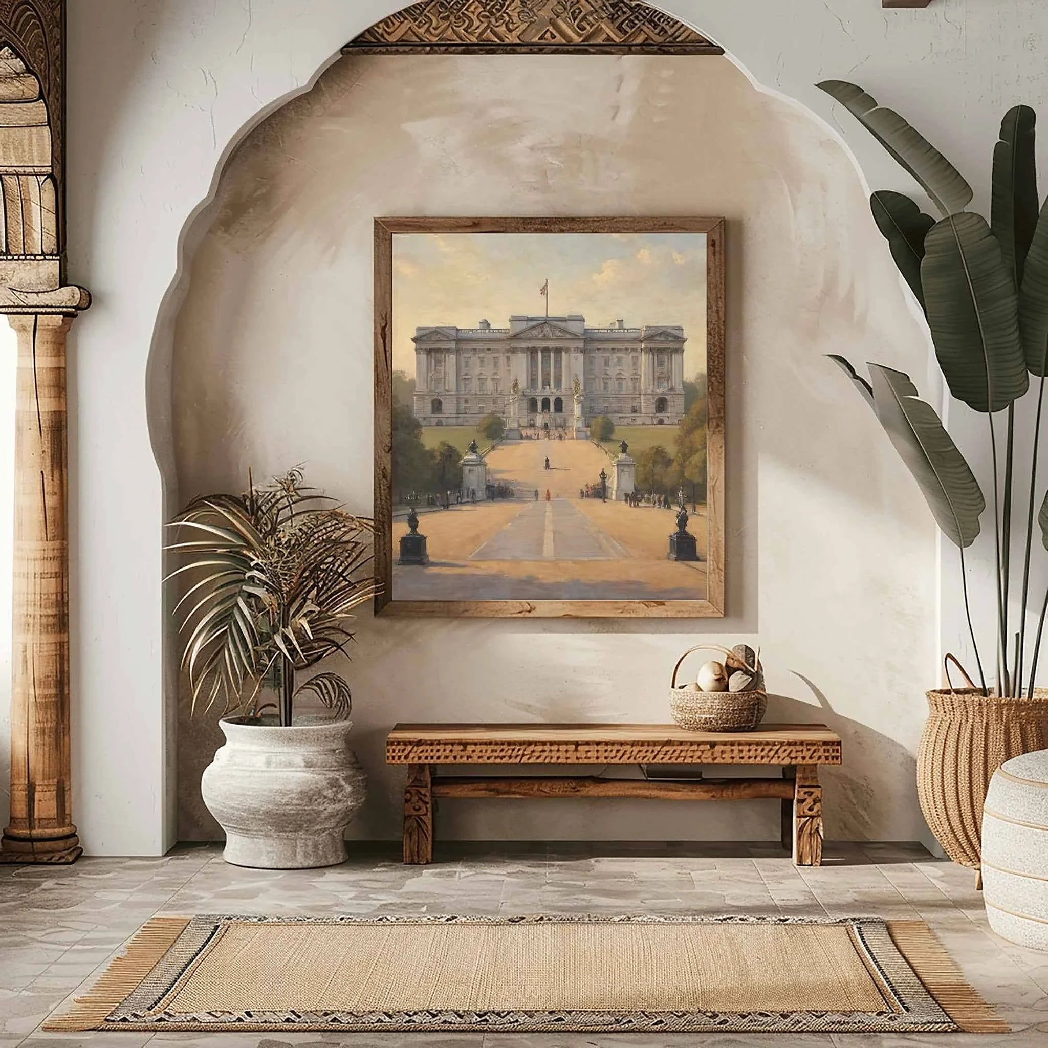 Royal Presence: Iconic Buckingham Palace & State Entrance Oil Painting