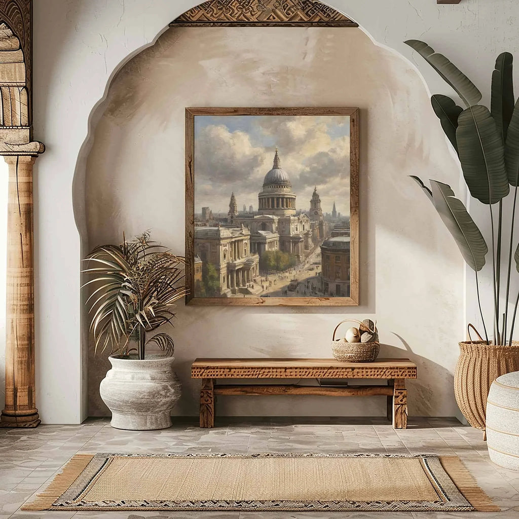 St. Paul's Majesty: Historic Cathedral & London Skyline Oil Painting
