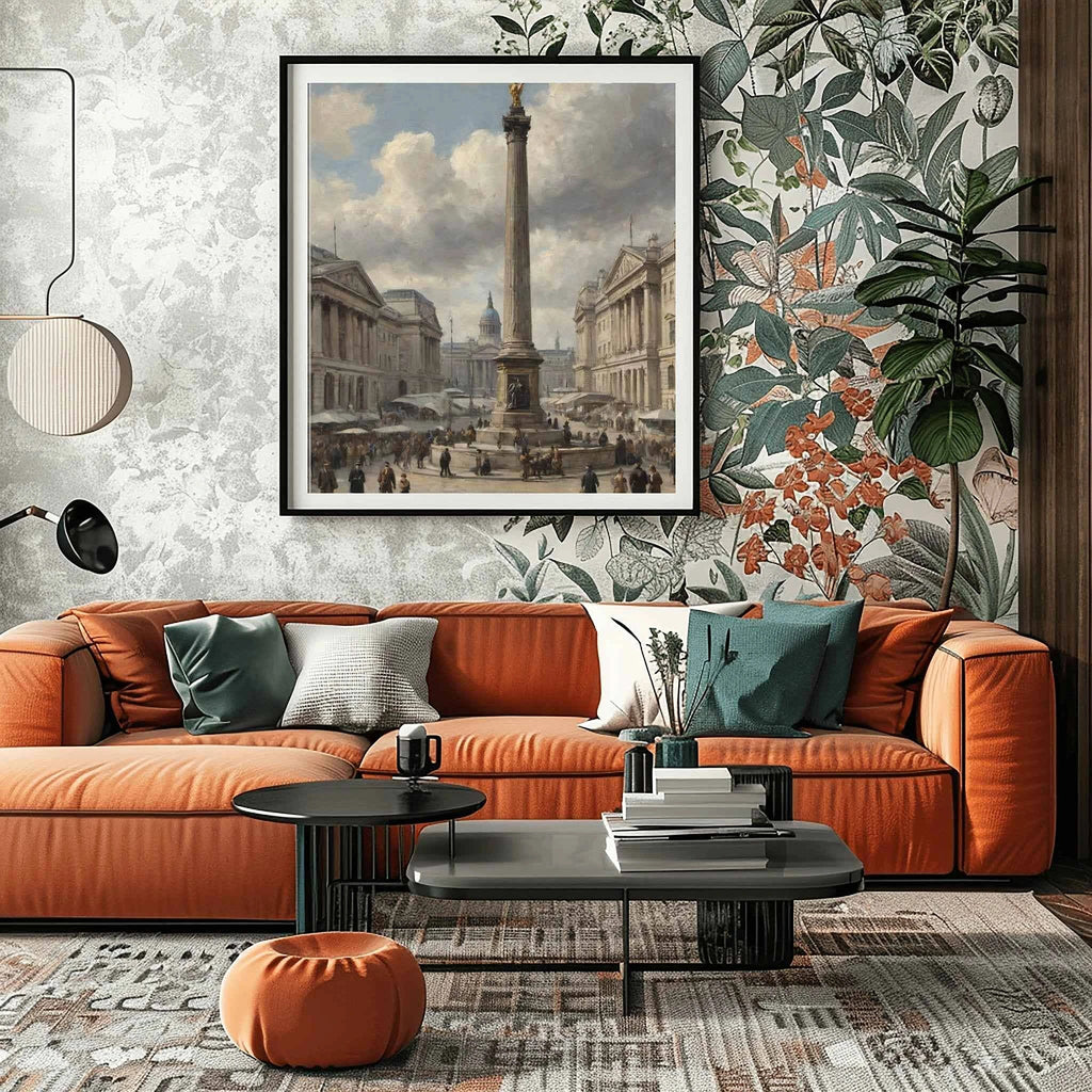 Trafalgar Spirit: Historic Nelson's Column & Iconic London Square Oil Painting