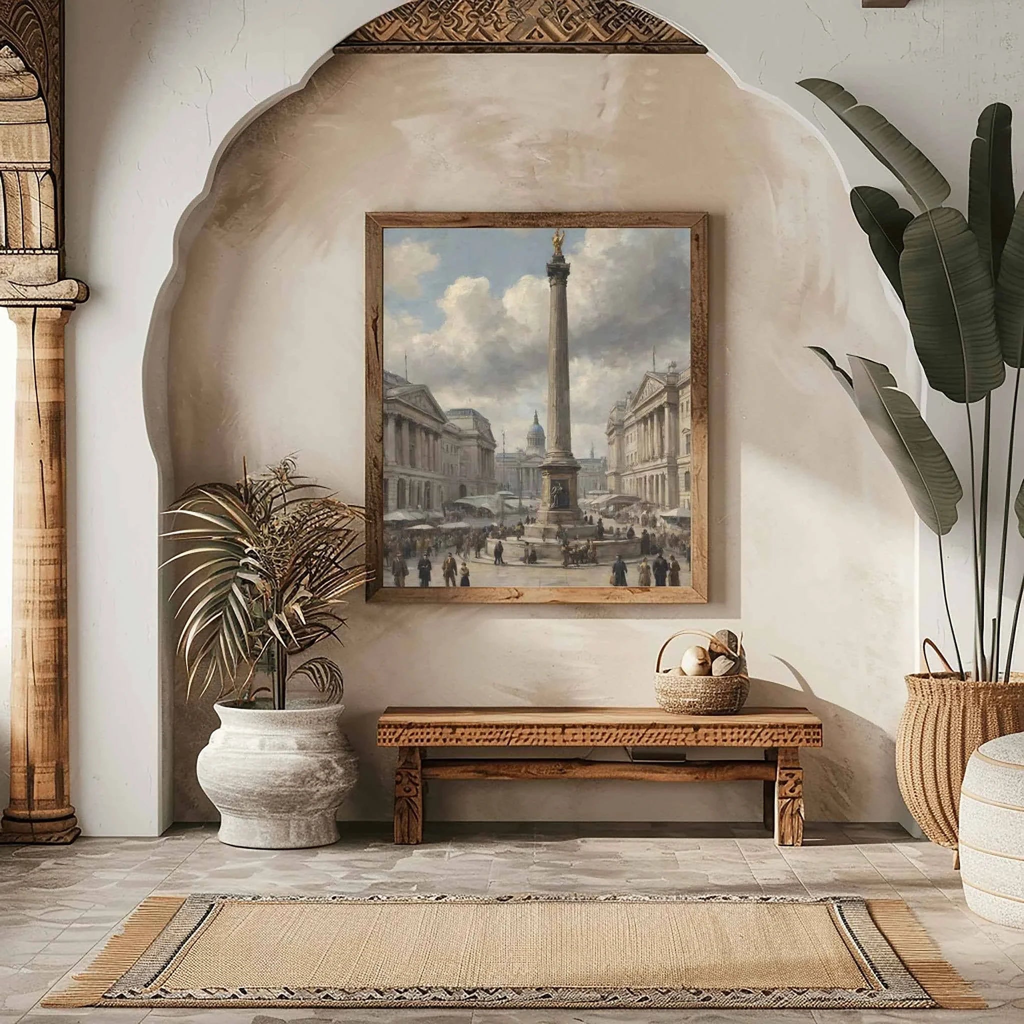 Trafalgar Spirit: Historic Nelson's Column & Iconic London Square Oil Painting