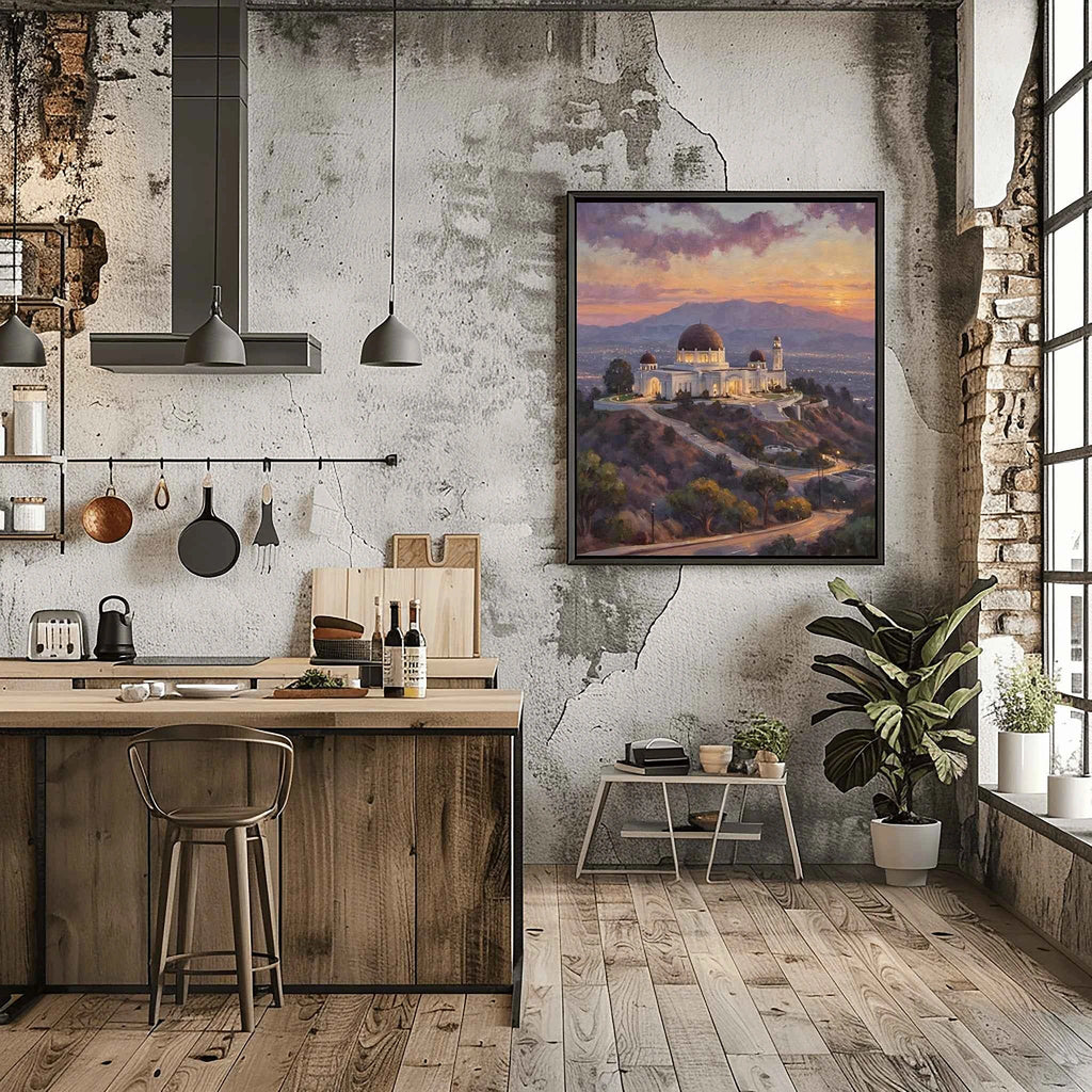 Celestial Sunset: Iconic Griffith Observatory & Los Angeles Panorama Oil Painting
