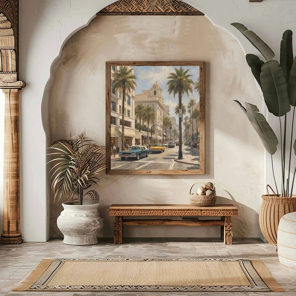 Rodeo Drive Glamour: Iconic Beverly Hills & Palm Trees Oil Painting