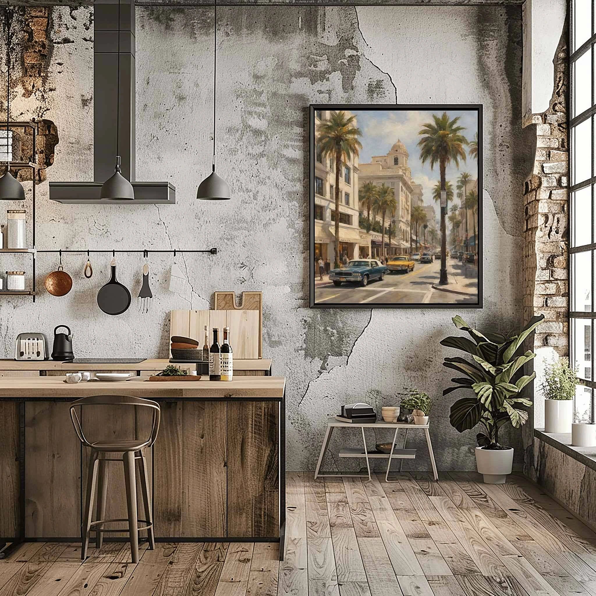 Rodeo Drive Glamour: Iconic Beverly Hills & Palm Trees Oil Painting