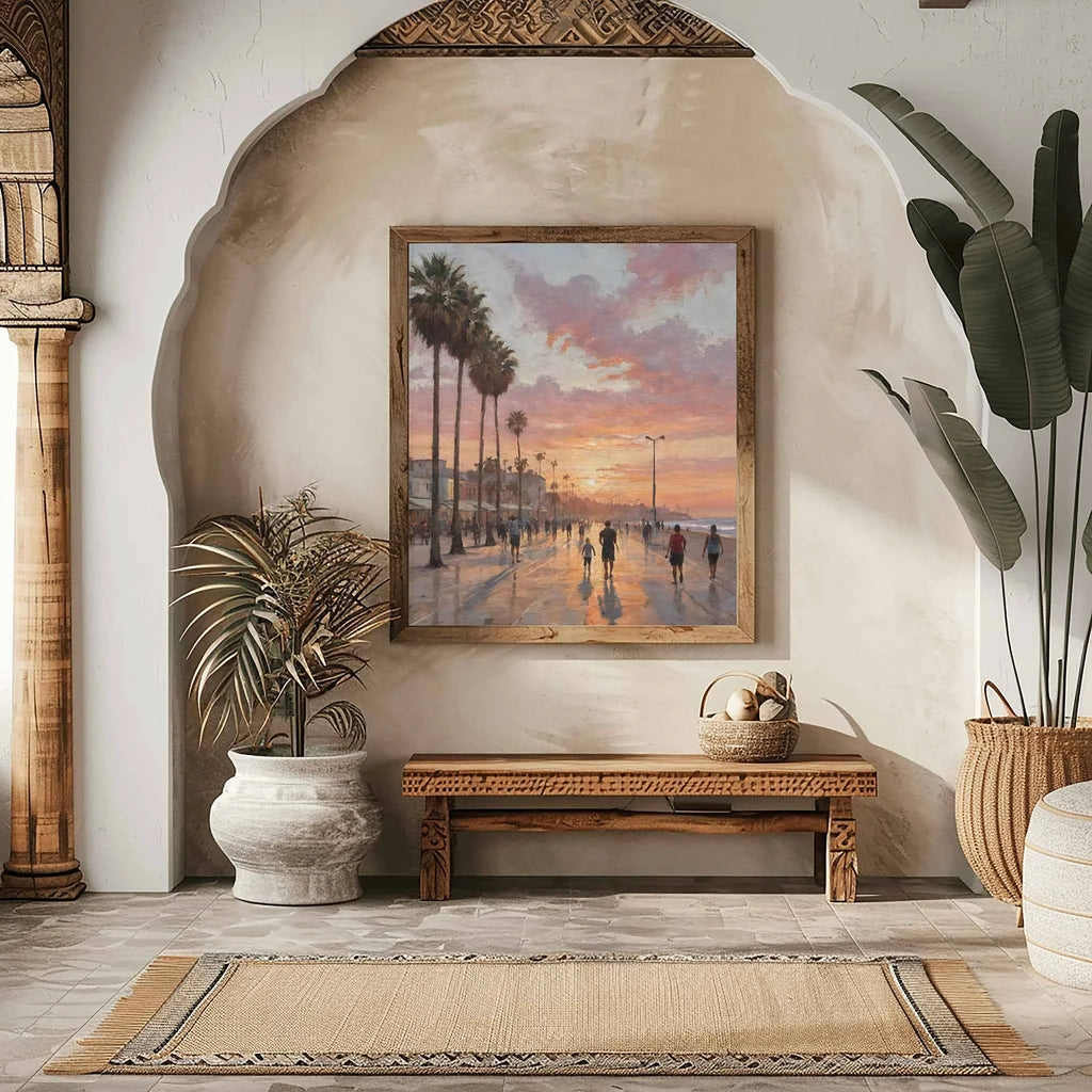 Venice Beach Sunset: Iconic California Boardwalk & Palm Trees Oil Painting