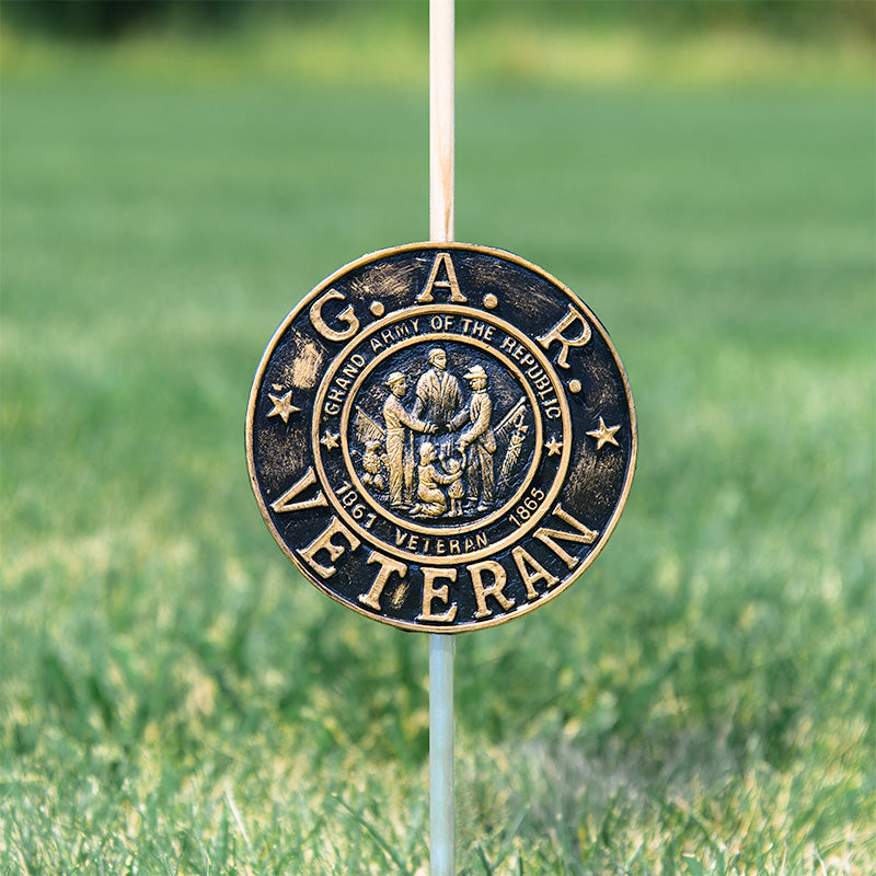 GAR Veteran Grave Marker & Flag Holder with Aluminum Ground Spike | Made in USA