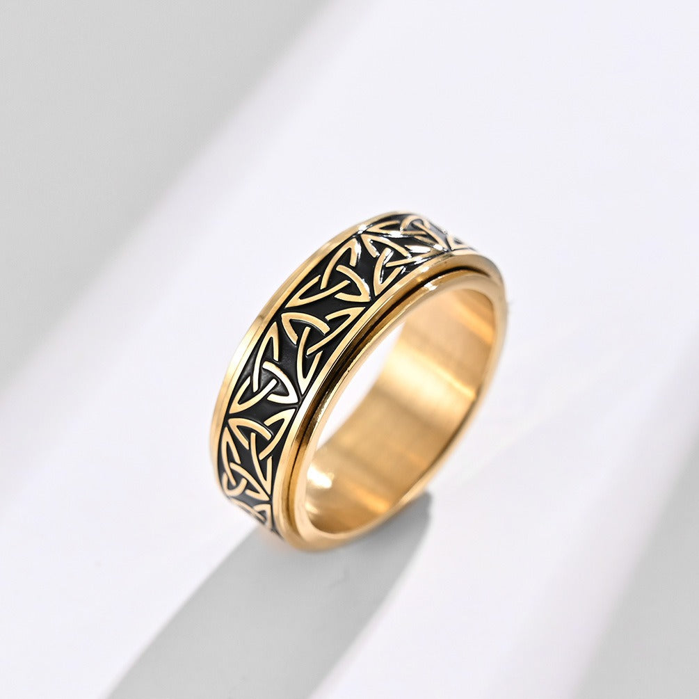Nordic Norwegian Viking Triangle Rotatable Titanium Steel Ring