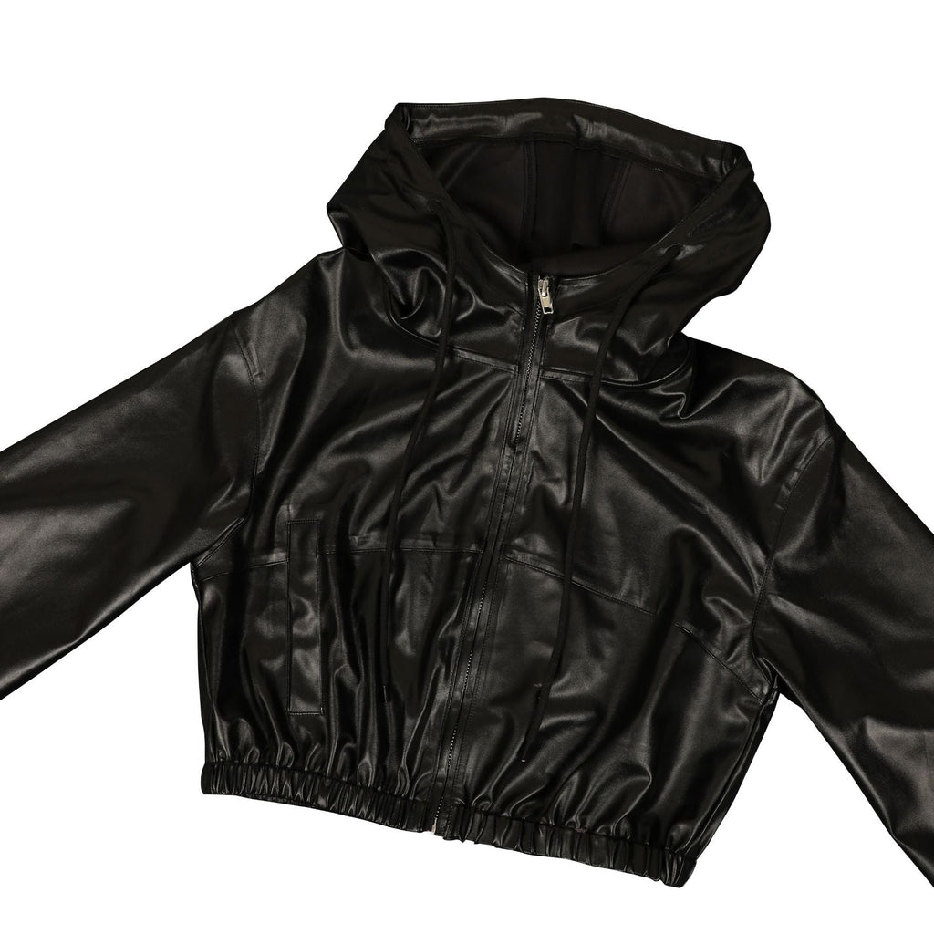 MUNSIEUR PU Leather Bottoms Set Long Sleeve with Zipper