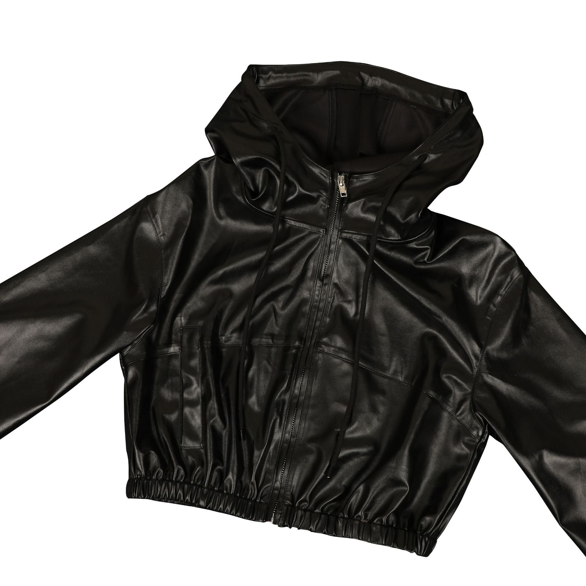 MUNSIEUR PU Leather Bottoms Set Long Sleeve with Zipper