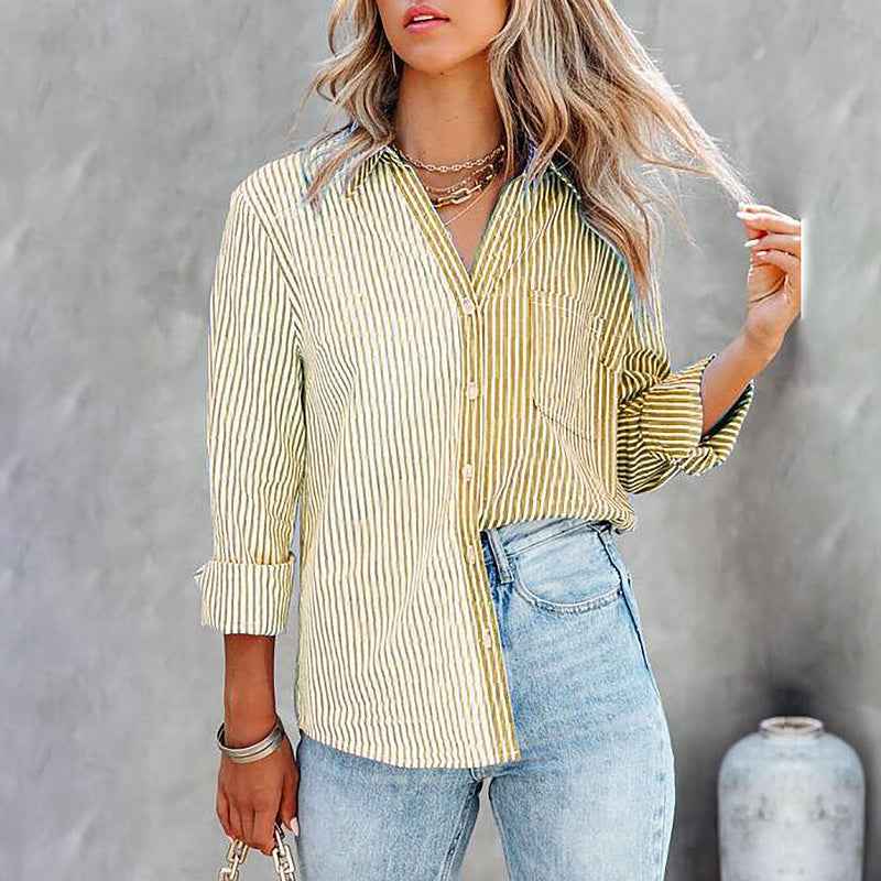 Striped Color Contrast Cardigan Blouse