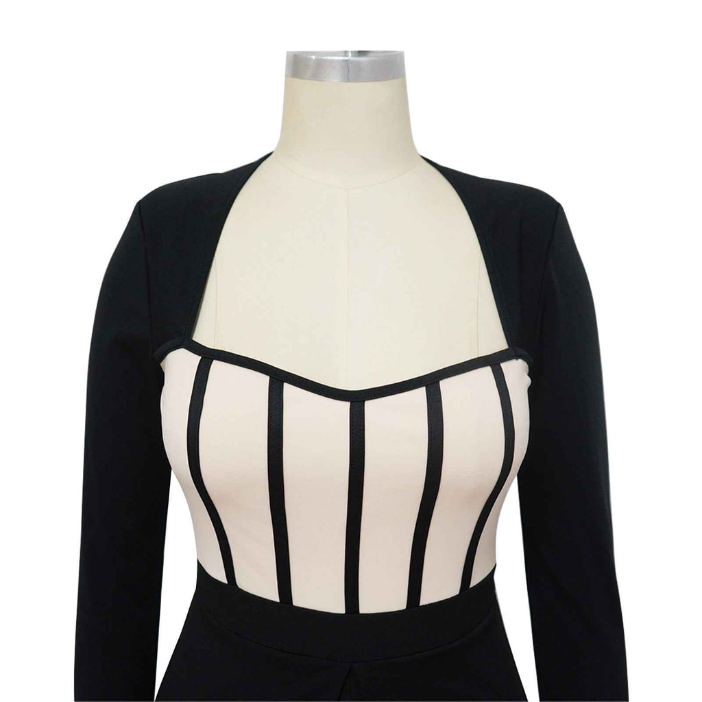 Sexy Waist Trimming Color Contrast Patchwork Jumpsuit