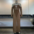 Spring Summer Mesh Halter Dress Women Blouse See through Sexy Cutout Stitching Hip Maxi Dress