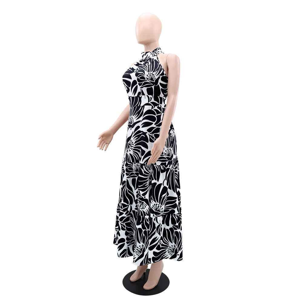 Sleeveless Elegant Maxi Dress Printed High Slit