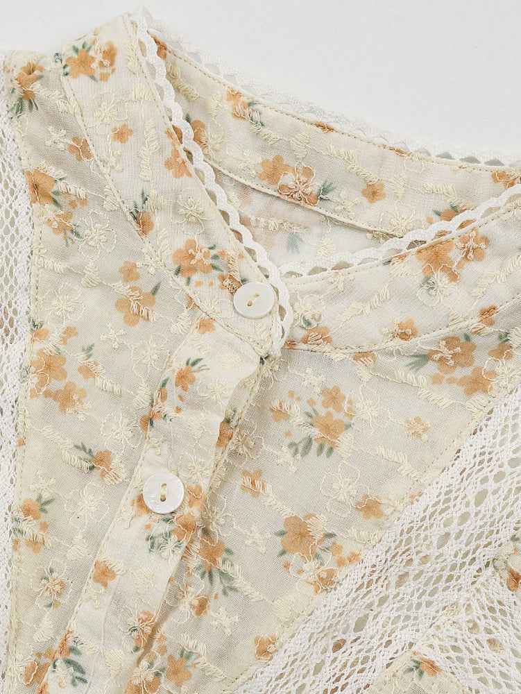 Spring Casual Elegant Lace Stitching Blouse