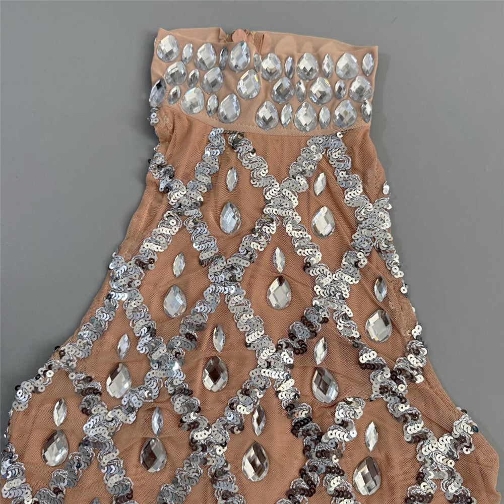 Rhinestone Halter Sleeveless Floor Dress