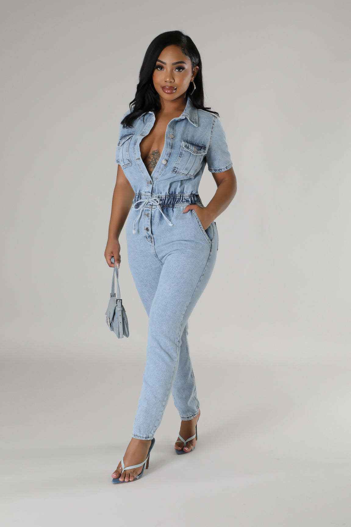 Elastic Waist Denim Jumpsuit