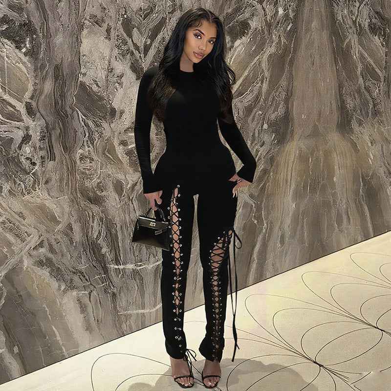 Sexy Solid Color Cutout out Strap Tight Jumpsuit
