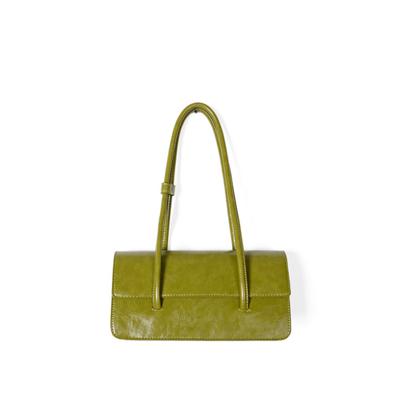 Design oil wax leather shoulder armpit bag, stylish tote bag, top handle purse for women