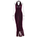 Arrival Sexy Halter Dress Summer Deep V Plunge Ruffled Slit Pleated Dress