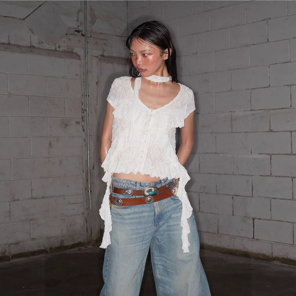 Retro Ribbon Lace Cardigan Blouse