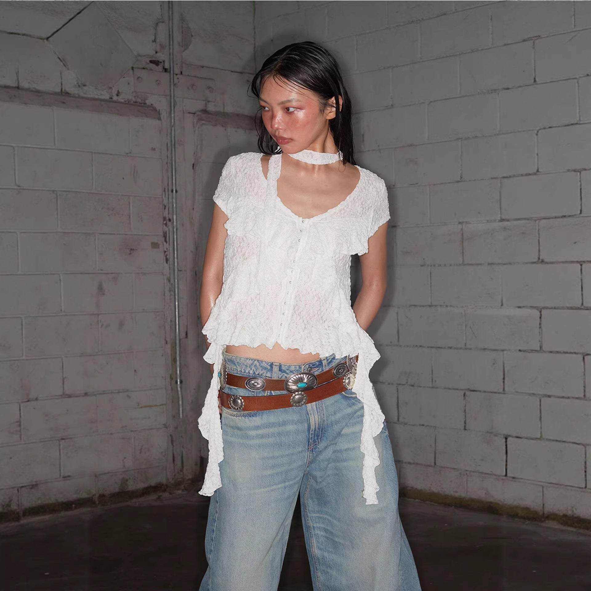 Retro Ribbon Lace Cardigan Blouse