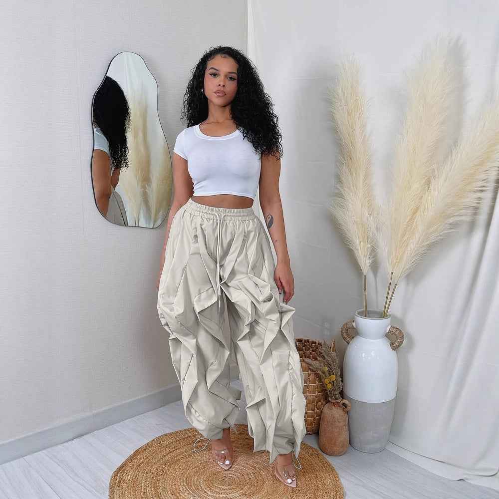 Rise Ruffle Banded Sweats Jeans